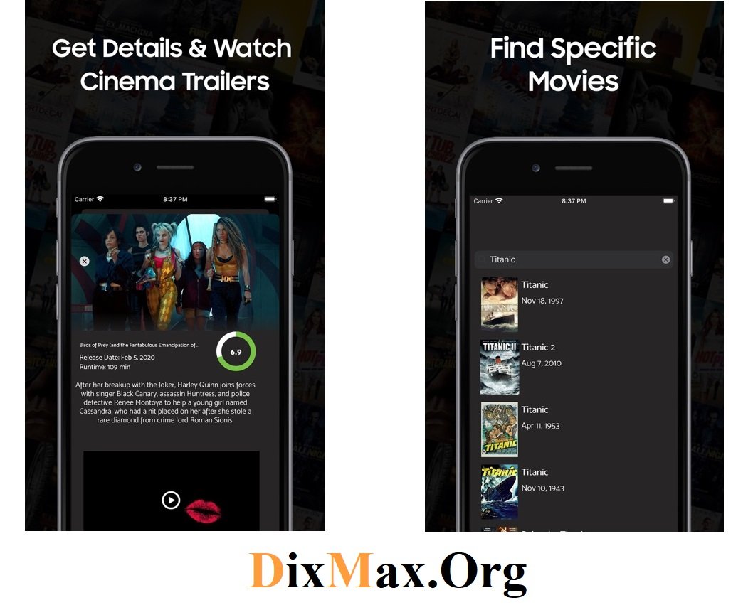 DixMax APK interface showing movie and TV streaming options.